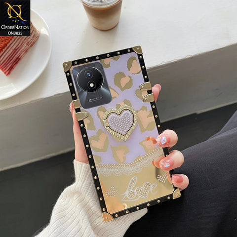 Vivo Y02A Cover - Design 3 - Heart Bling Diamond Glitter Soft TPU Trunk Case With Ring Holder