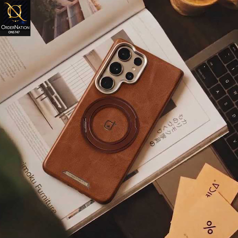 Samsung Galaxy S25 Ultra Cover -  Coffee - New Premium RIMBMAX High Quality Leather Textured  Case With KickStand Soft Case