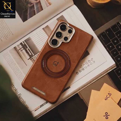 Samsung Galaxy S25 Ultra Cover -  Coffee - New Premium RIMBMAX High Quality Leather Textured  Case With KickStand Soft Case