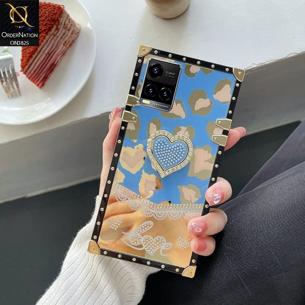 Vivo Y32 Cover - Design4 - Heart Bling Diamond Glitter Soft TPU Trunk Case With Ring Holder