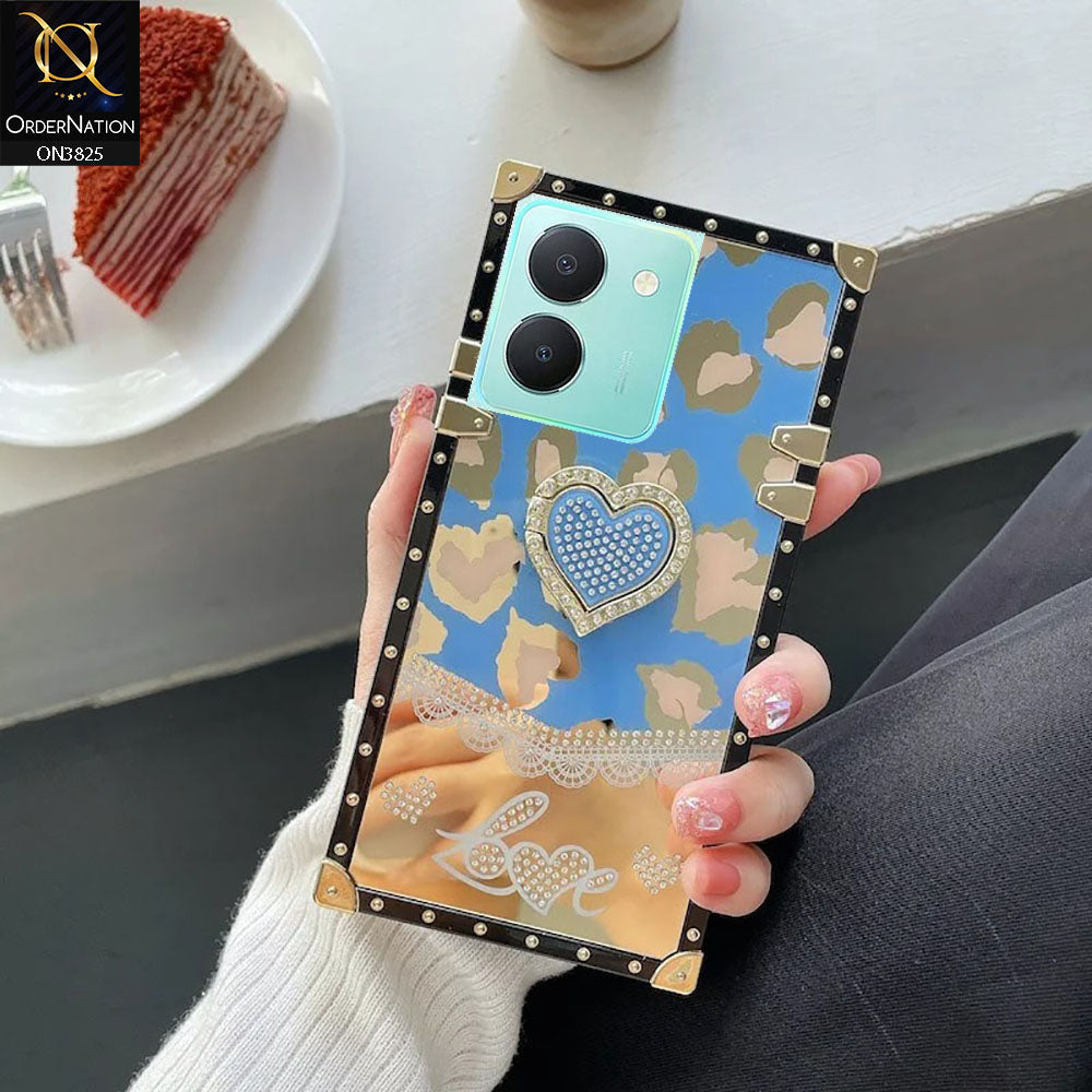 Vivo Y27s Cover - Design4 - Heart Bling Diamond Glitter Soft TPU Trunk Case With Ring Holder
