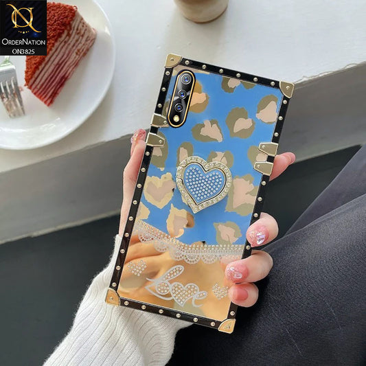 Vivo S1 Cover - Design4- Heart Bling Diamond Glitter Soft TPU Trunk Case With Ring Holder