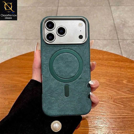 iPhone 18 Pro Max Cover - Green - New Luxury Matte Leather RIMBMAX Magnetic Wireless Charging Soft Case