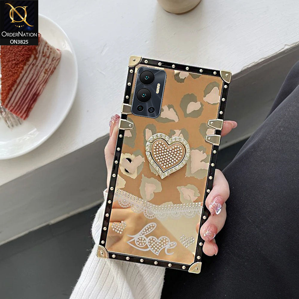 Infinix Hot 12 Cover - Design5 - Heart Bling Diamond Glitter Soft TPU Trunk Case With Ring Holder