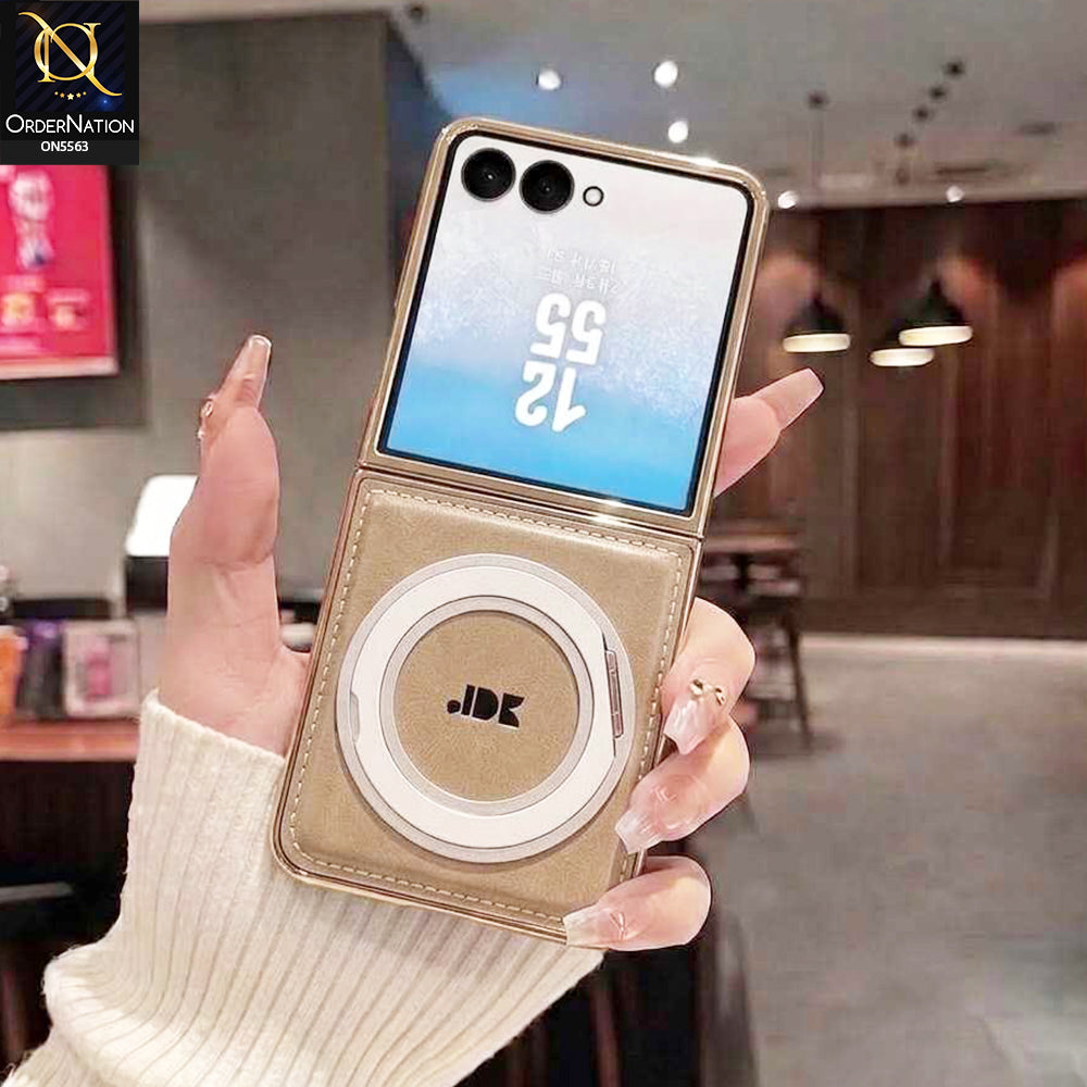 Samsung Galaxy Z Flip 7 Cover - Gray - New Jinduka Premium Leather Case With Metal Kick Stand And Wireless Charging Option