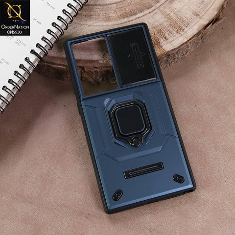 Samsung Galaxy S24 Ultra Cover - Blue - New High Grade Quality Armor Case With Metal Ring And Kickstand And Sliding Camera Protection