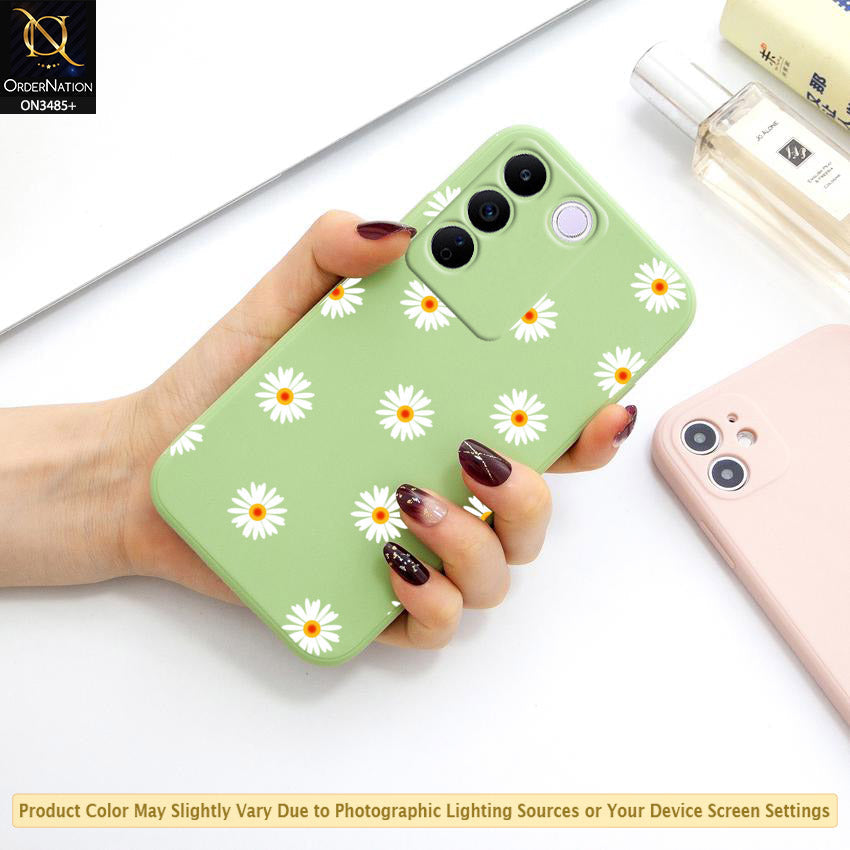 Vivo V27e Cover - ONation Daisy Series - HQ Liquid Silicone Elegant Colors Camera Protection Soft Case