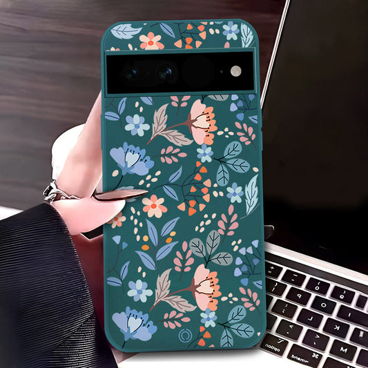 Google Pixel 7 Cover - Dark Green - D1 - ONation Floral Series - HQ Liquid Silicone Soft Case (Fast Delivery)