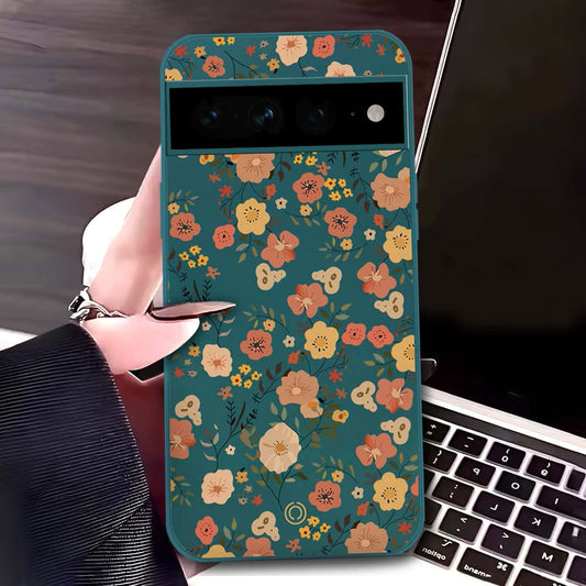 Google Pixel 7 Pro Cover - Dark Green - D3 - ONation Floral Series - HQ Liquid Silicone Soft Case (Fast Delivery) (Ah)