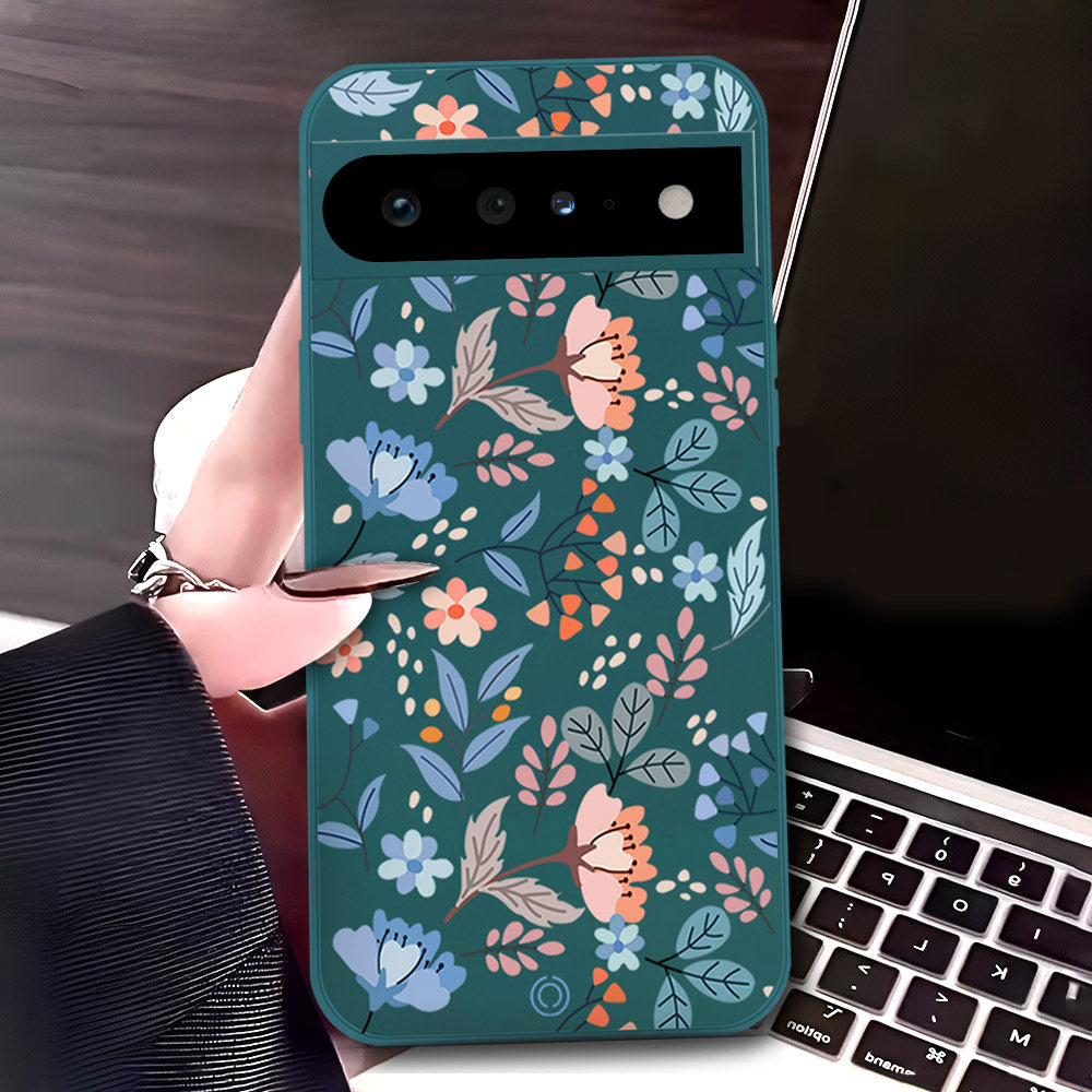 Google Pixel 6 Pro Cover - Dark Green - D1 - ONation Floral Series - HQ Liquid Silicone Soft Case