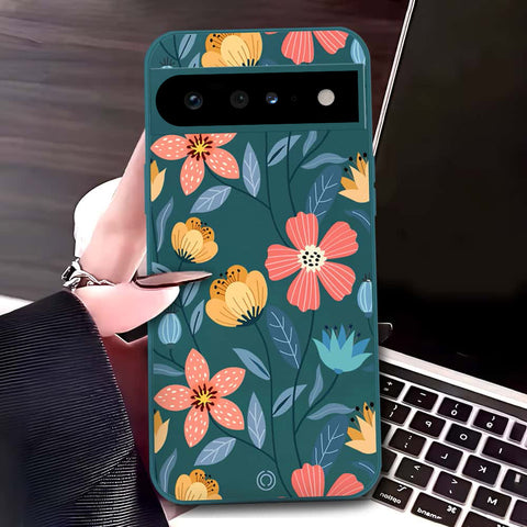 Google Pixel 6 Pro Cover - Dark Green - D2 - ONation Floral Series - HQ Liquid Silicone Soft Case