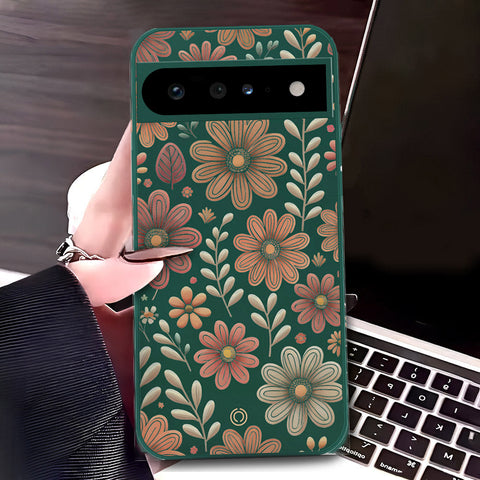 Google Pixel 6 Pro Cover - Dark Green - D4 - ONation Floral Series - HQ Liquid Silicone Soft Case