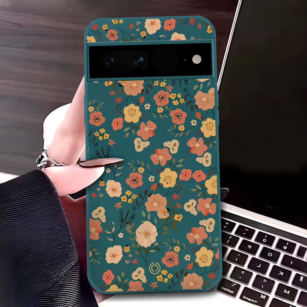 Google Pixel 7 Cover - Dark Green - D3 - ONation Floral Series - HQ Liquid Silicone Soft Case