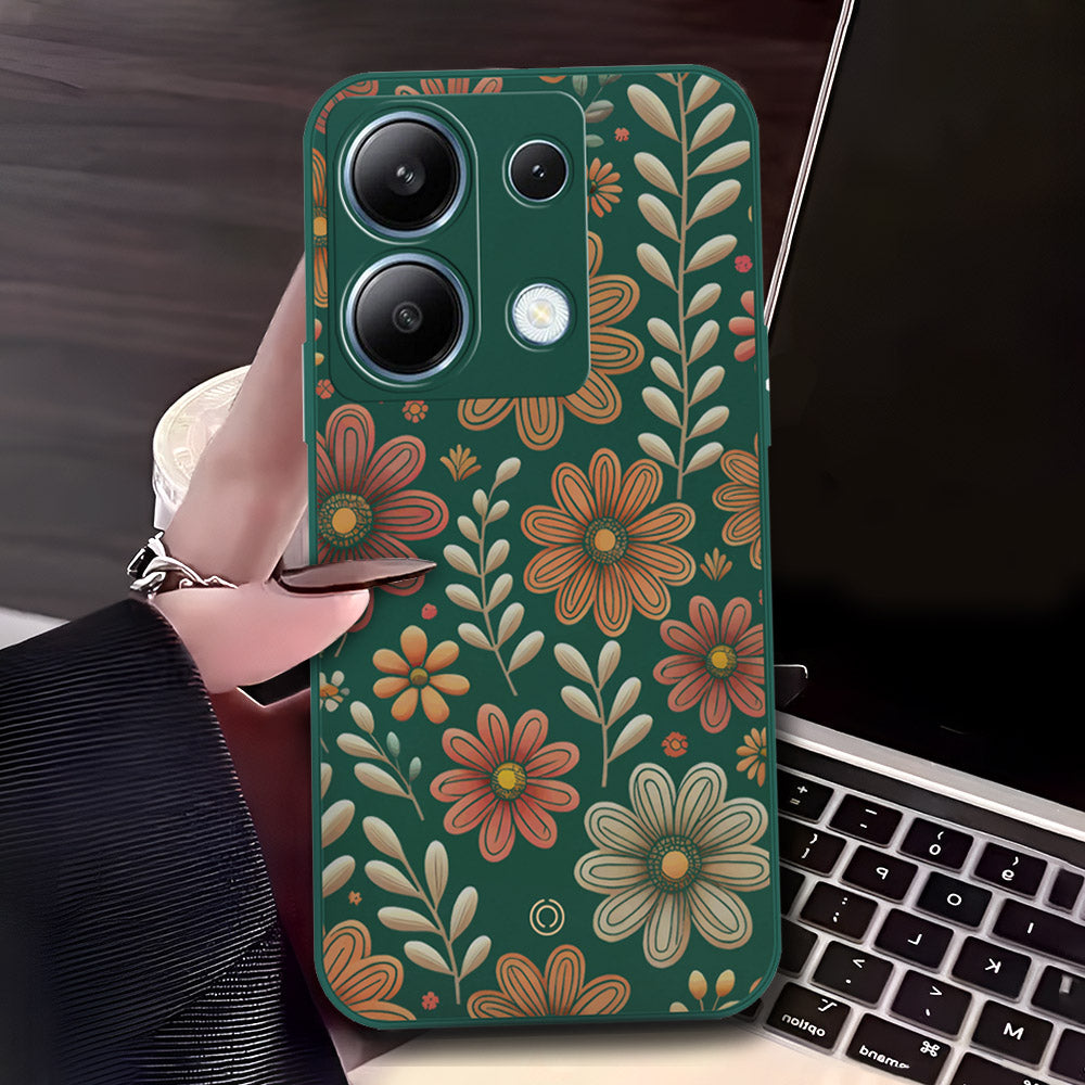 Xiaomi Redmi Note 13 Pro 4G  Cover - Dark Green - D4 - ONation Floral Series - HQ Liquid Silicone Soft Case