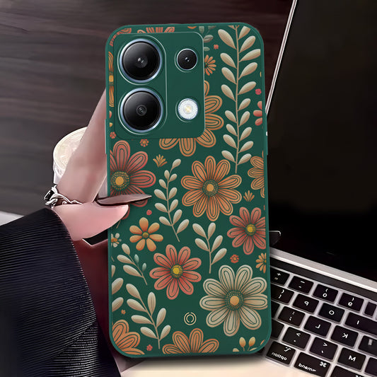 Xiaomi Redmi Note 13 Pro 4G  Cover - Dark Green - D4 - ONation Floral Series - HQ Liquid Silicone Soft Case