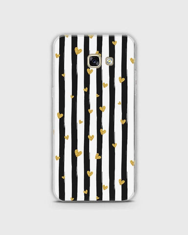 Samsung A3 2017 - Trendy Black & White Lining With Golden Hearts Printed Hard Case With Life Time Colors Guarantee (Fast Delivery)