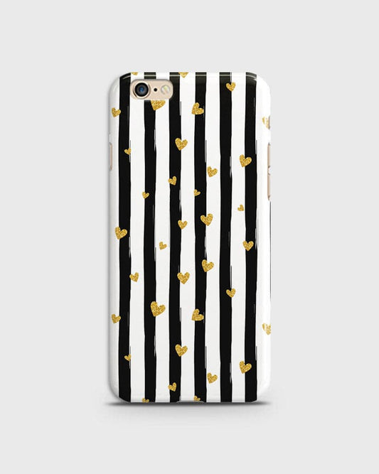 iPhone 6 Plus & iPhone 6S Plus - Trendy Black & White Lining With Golden Hearts Printed Hard Case With Life Time Colors Guarantee B (33) 1 ( Fast Delivery )