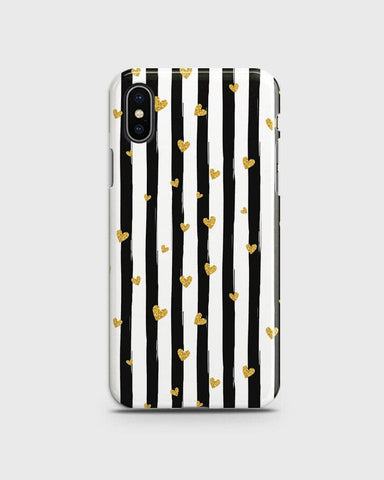 iPhone X - Trendy Black & White Lining With Golden Hearts Printed Hard Case With Life Time Colors Guarantee B84 ( Fast Delivery )