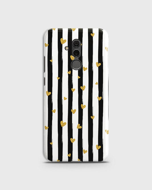 Huawei Mate 20 Lite - Trendy Black & White Lining With Golden Hearts Printed Hard Case With Life Time Colors Guarantee ( Fast delivery )