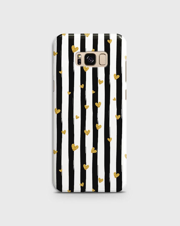 Samsung Galaxy S8 - Trendy Black & White Lining With Golden Hearts Printed Hard Case With Life Time Colors Guarantee ( Fast Delivery )