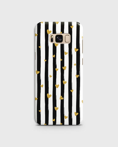 Samsung Galaxy S8 - Trendy Black & White Lining With Golden Hearts Printed Hard Case With Life Time Colors Guarantee ( Fast Delivery )