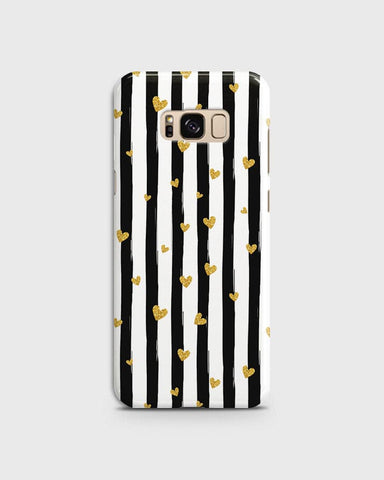 Samsung Galaxy S8 - Trendy Black & White Lining With Golden Hearts Printed Hard Case With Life Time Colors Guarantee ( Fast Delivery )
