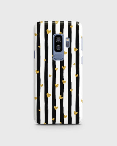 Samsung Galaxy S9 Plus - Trendy Black & White Lining With Golden Hearts Printed Hard Case With Life Time Colors Guarantee ( Fast Delivery )