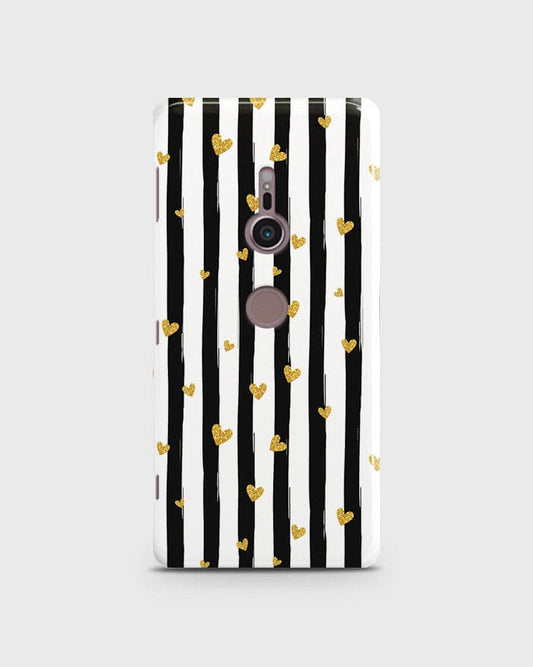 Sony Xperia XZ2  - Trendy Black & White Lining With Golden Hearts Printed Hard Case With Life Time Colors Guarantee(1b27) ( Fast Delivery )