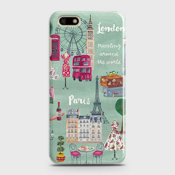 Huawei Y5 Prime 2018 Cover - Matte Finish - London, Paris, New York Modern Printed Hard Case Life Time Colors Guarantee(1) ( Fast Delivery )