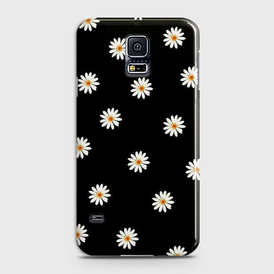 Samsung Galaxy S5 Cover - White Bloom Flowers with Black Background Printed Hard Case With Life Time Colors Guarantee ( Fast Delivery )