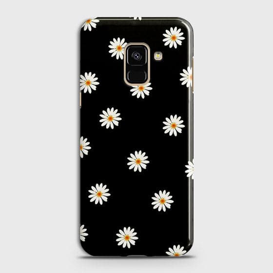Samsung A8 2018 Cover - Matte Finish - White Bloom Flowers with Black Background Printed Hard Case With Life Time Colors Guarantee ( Fast Delivery )