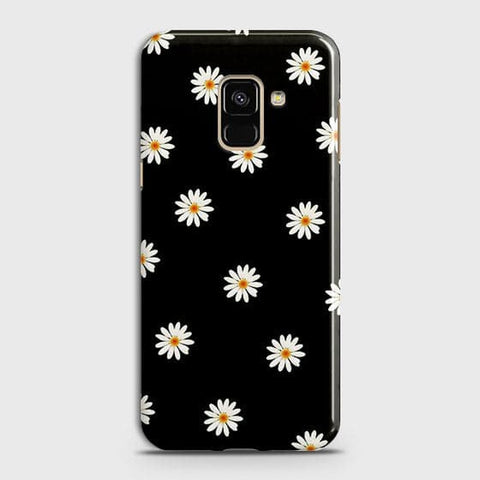 Samsung A8 2018 Cover - Matte Finish - White Bloom Flowers with Black Background Printed Hard Case With Life Time Colors Guarantee ( Fast Delivery )