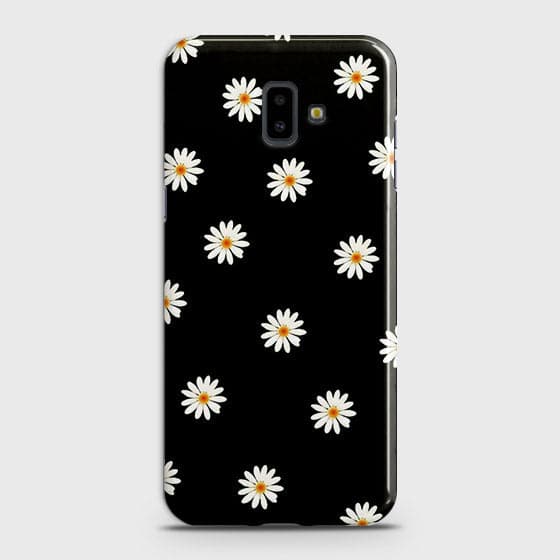Samsung J6 Plus 2018 Cover - Matte Finish - White Bloom Flowers with Black Background Printed Hard Case With Life Time Colors Guarantee ( Fast Delivery )