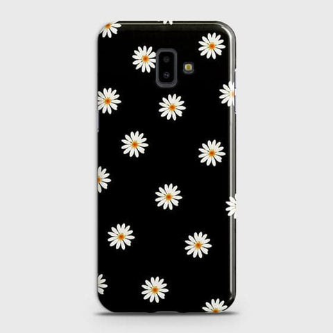 Samsung J6 Plus 2018 Cover - Matte Finish - White Bloom Flowers with Black Background Printed Hard Case With Life Time Colors Guarantee ( Fast Delivery )