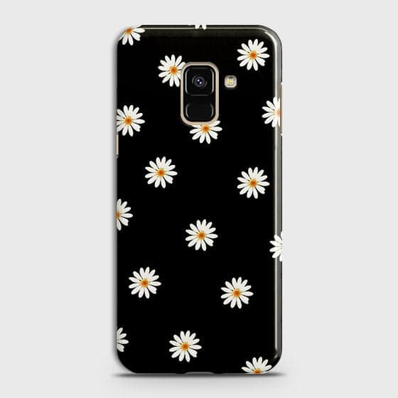 Samsung A6 2018 Cover - Matte Finish - White Bloom Flowers with Black Background Printed Hard Case With Life Time Colors Guarantee(1b27) ( Fast Delivery )