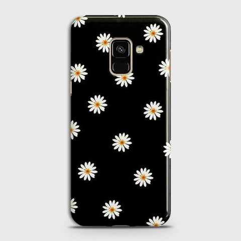 Samsung A6 2018 Cover - Matte Finish - White Bloom Flowers with Black Background Printed Hard Case With Life Time Colors Guarantee(1b27) ( Fast Delivery )