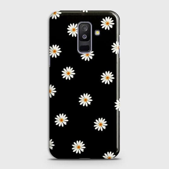 Samsung Galaxy J8 2018 Cover - Matte Finish - White Bloom Flowers with Black Background Printed Hard Case With Life Time Colors Guarantee ( Fast Delivery )