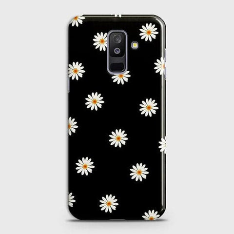 Samsung Galaxy J8 2018 Cover - Matte Finish - White Bloom Flowers with Black Background Printed Hard Case With Life Time Colors Guarantee ( Fast Delivery )