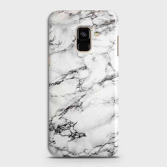 Samsung A8 2018 Cover - Matte Finish - Trendy Mysterious White Marble Printed Hard Case with Life Time Colors Guarantee ( Fast Delivery )