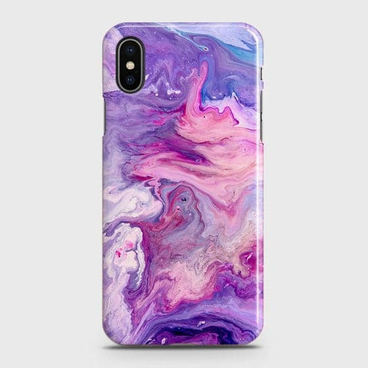 iPhone XS Cover - Chic Blue Liquid Marble Printed Hard Case with Life Time Colour Guarantee ( Fast Delivery )