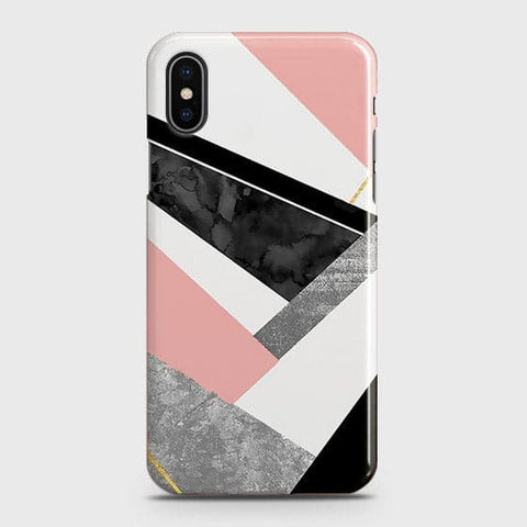 iPhone XS Max Cover - Geometric Luxe Marble Trendy Printed Hard Case With Life Time Colour Guarante (Fast Delivery)