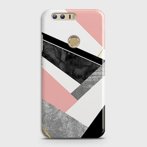 Huawei Honor 8 Cover - Geometric Luxe Marble Trendy Printed Hard Case With Life Time Colour Guarantee ( Fast Delivery )