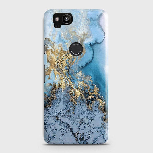 Google Pixel 2 - Trendy Golden & Blue Ocean Marble Printed Hard Case with Life Time Colors Guarantee ( Fast Delivery )
