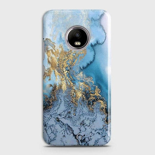 Motorola E4 - Trendy Golden & Blue Ocean Marble Printed Hard Case with Life Time Colors Guarantee (Fast Delivery)