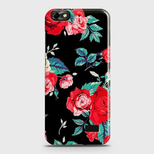 Huawei Honor 4C Cover - Luxury Vintage Red Flowers Printed Hard Case with Life Time Colors Guarantee ( Fast Delivery )