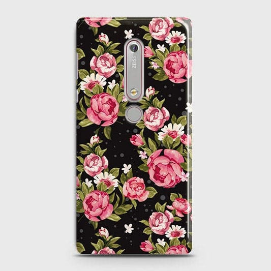 Nokia 6.1 Cover - Trendy Pink Rose Vintage Flowers Printed Hard Case with Life Time Colors Guarantee(1) ( Fast Delivery )