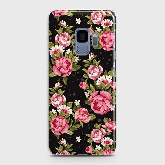Samsung Galaxy S9 Cover - Trendy Pink Rose Vintage Flowers Printed Hard Case with Life Time Colors Guarantee ( Fast Delivery )