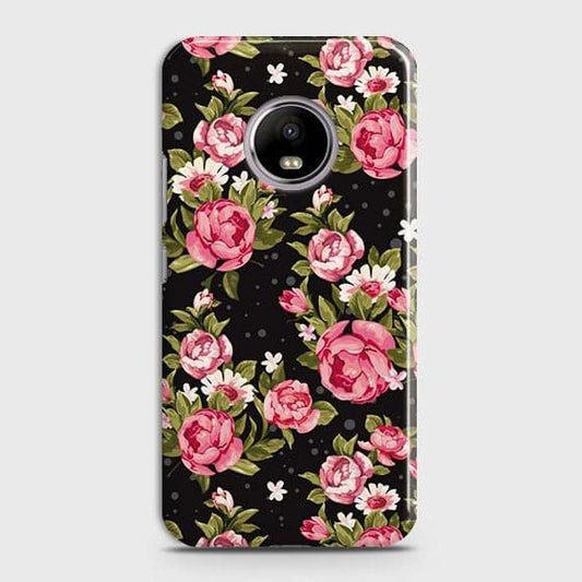 Motorola E4 Cover - Trendy Pink Rose Vintage Flowers Printed Hard Case with Life Time Colors Guarantee (Fast Delivery)