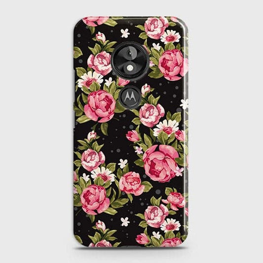 Motorola Moto E5 / G6 Play Cover - Trendy Pink Rose Vintage Flowers Printed Hard Case with Life Time Colors Guarantee (Fast Delivery)