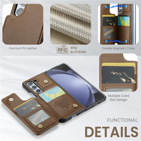 Samsung Galaxy Z Fold 5 5G Cover - Brown - CaseMe Premium Leather RFID Blocking Card Holder Case